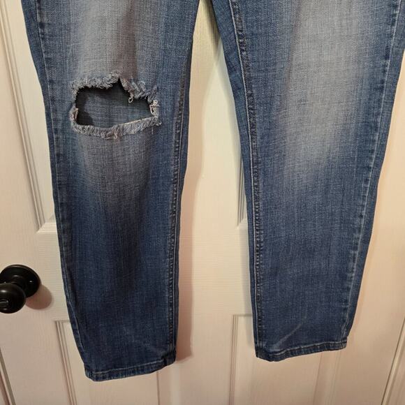 Cosmic Blue Love Mid Rise Skinny Distressed Jeans Y2K Size 32 - Picture 9 of 9
